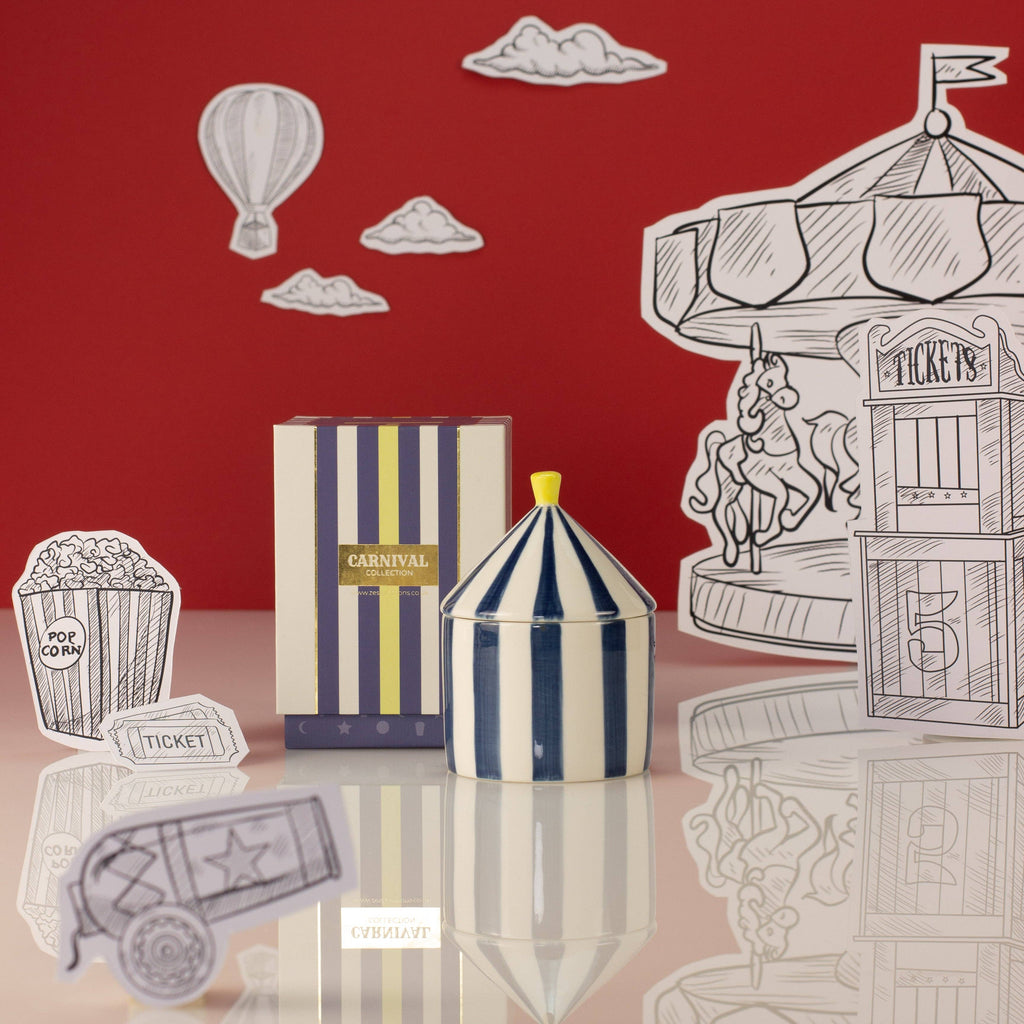 Carnival Striped Candle, Navy Magician - Oud and Leather