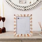Scalloped Bone Inlay Round Frame, Brown and White