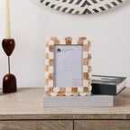 Scalloped Bone Inlay Round Frame, Blue and White