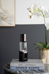 2.5x2.5x9.5" Glass Black and Clear Geometric Candle Holder