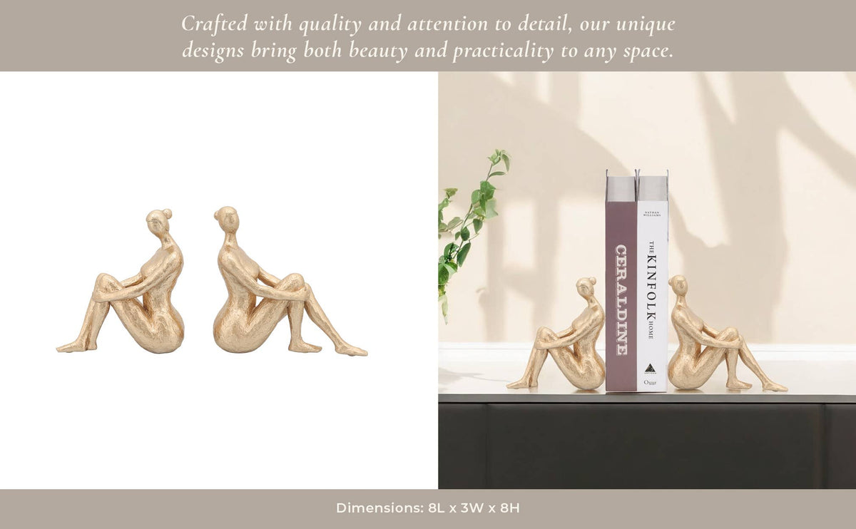 Gold Seated Lady Bookends, Set of 2