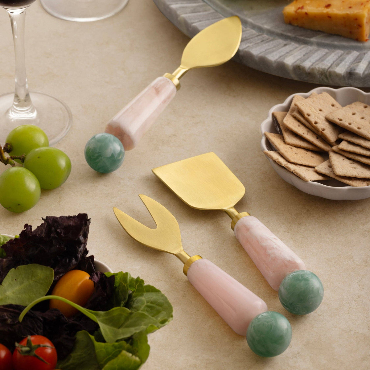 Copenhagen Pink and Jade Cheese Knives, Set of 3