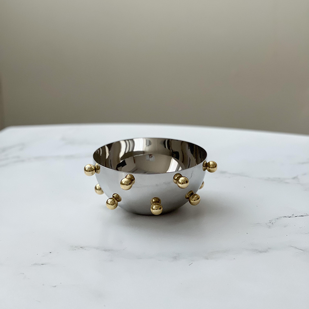 Stainless Steel Bowl with Gold Balls, Small