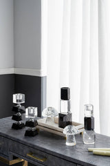 2.5x2.5x9.5" Glass Black and Clear Geometric Candle Holder