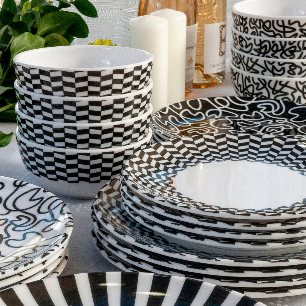 Black & White Chevron Melamine Starter Set, 12-Piece (Service for 4)