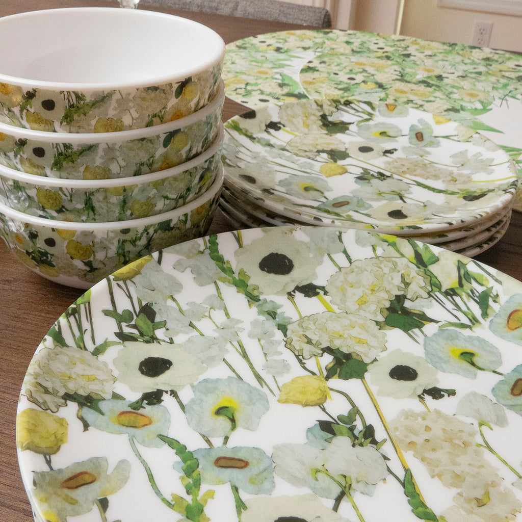 Cream Floral Garden Melamine Starter Set, 12-Piece (Service for 4)