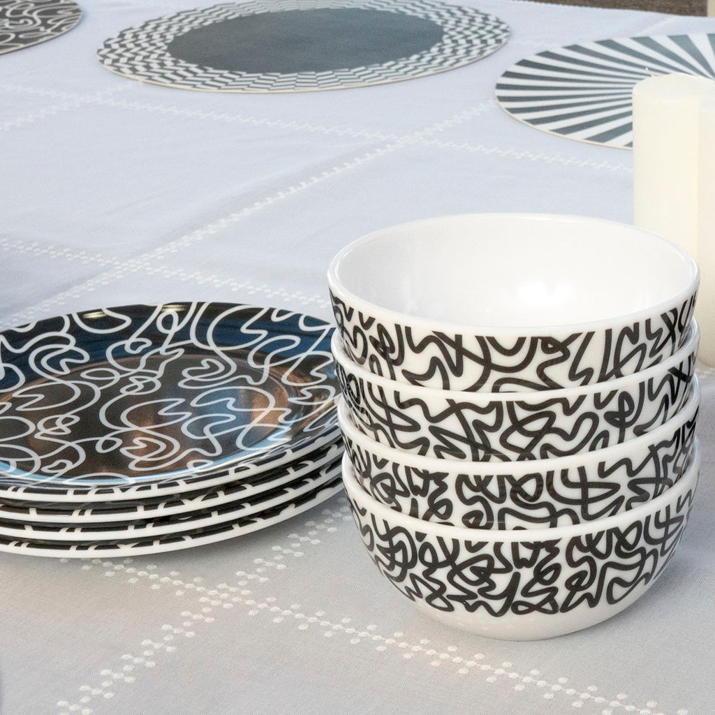 Black & White Squiggly Melamine Starter Set, 12-Piece (Service for 4)