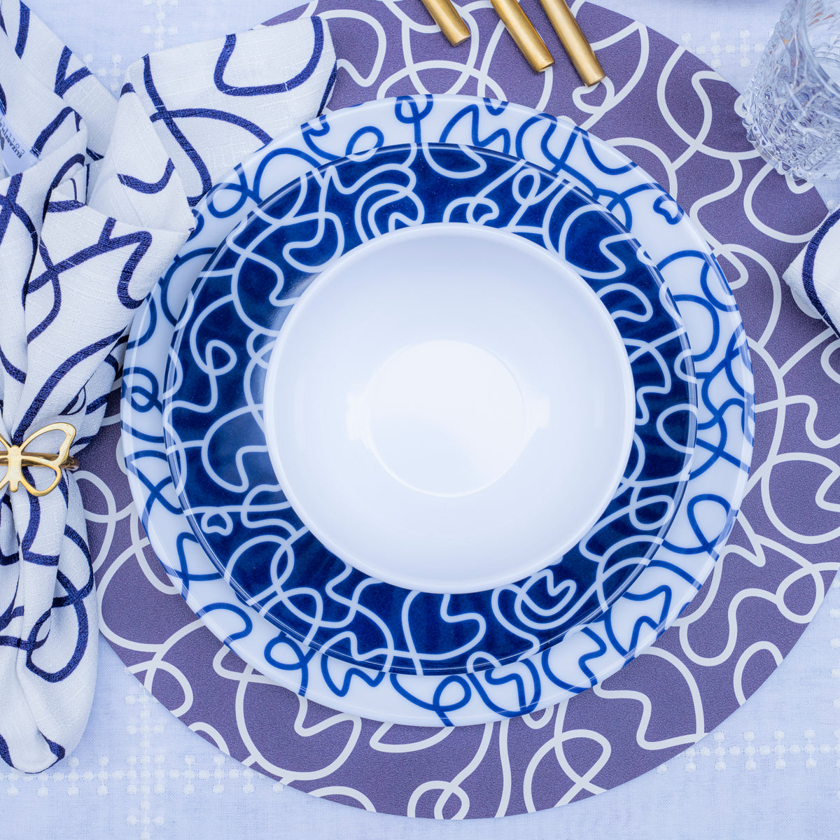 Navy Squiggly Melamine Starter Set, 12-Piece (Service for 4)