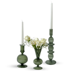 Callie Green Glass Candle Holder, Set of 2