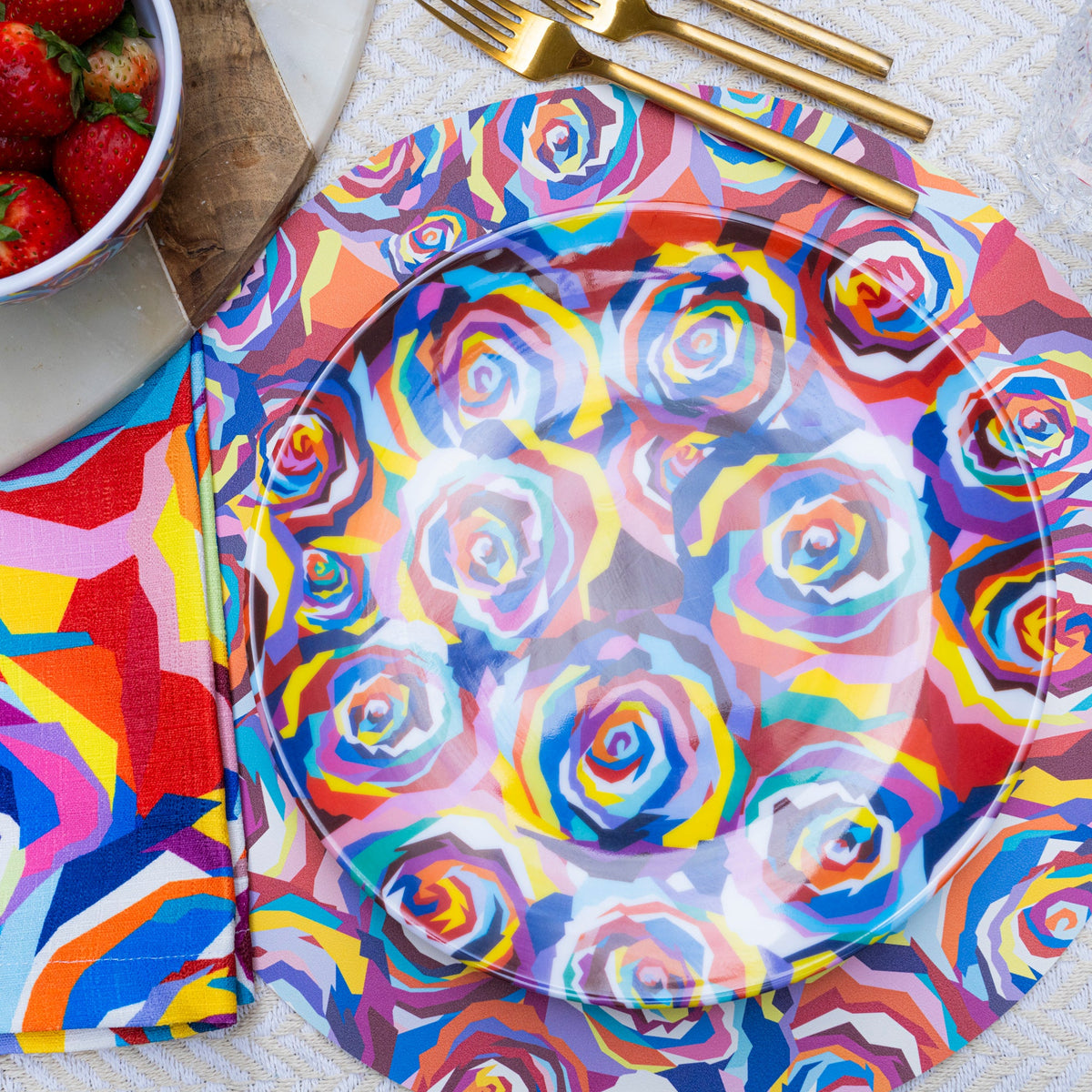 Multicolor Roses Vinyl Placemats, Set of 4