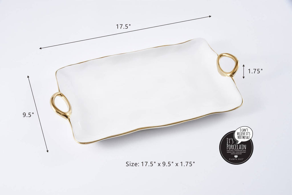 Golden Handles White Large Platter