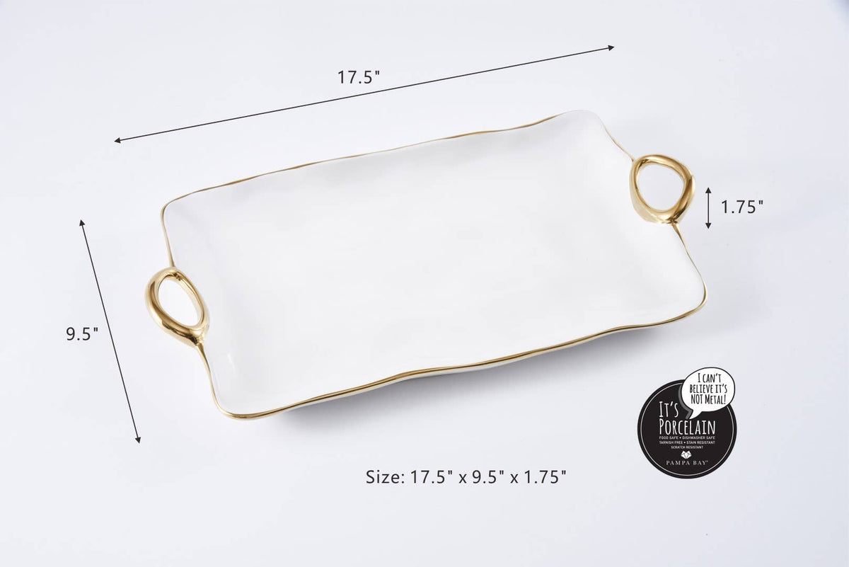 Golden Handles White Large Platter