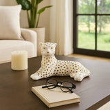 Figurine White/Gold Ceramic Leopard Lying Down, 10 in.