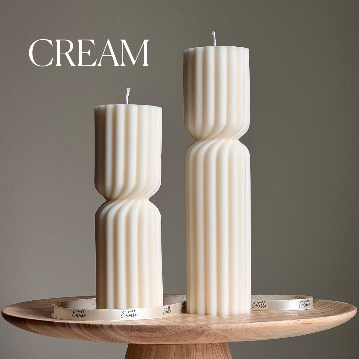 Ribbed Hourglass Soy Pillar Candle, Cream