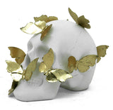 White Skull with Metal Butterflies: Gold