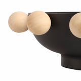 Decorative Bowl - Black Wood/Metal Round Large Knobs, 13 in.