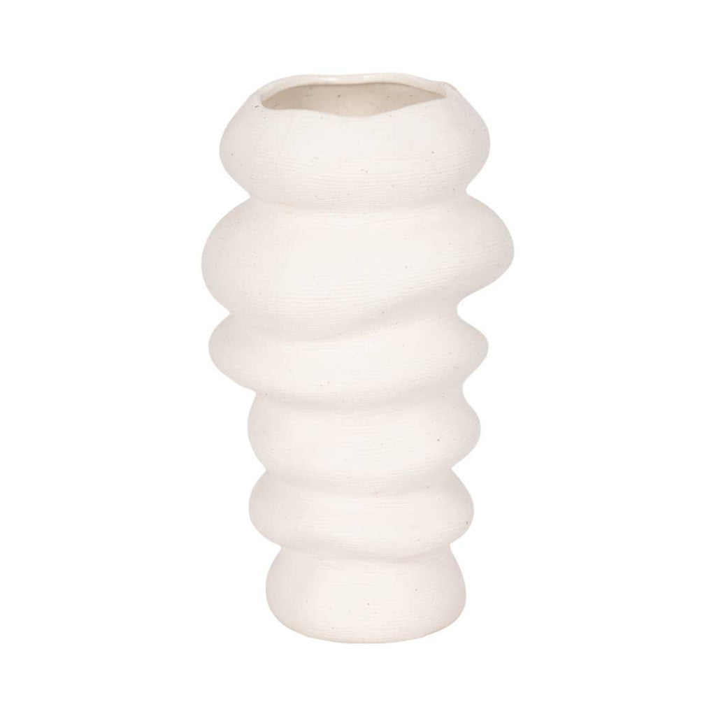 White Wavy Stacked Ripple Vase