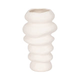 Decorative Vase - White Ceramic Wavy Stacked Ripple, 12 in.