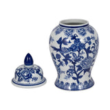 Decorative Jar - Blue Ceramic Bird & Flower with Lid, 15 in.