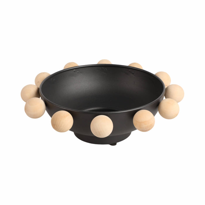 Decorative Bowl - Black Wood/Metal Round Large Knobs
