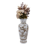 Decorative Vase - Brown/White Ceramic Bird and Vines, 12 in.