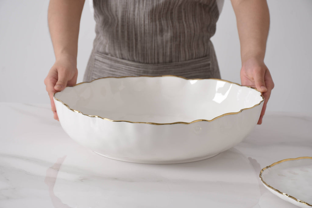 Portofino White and Gold Extra Large Shallow Bowl