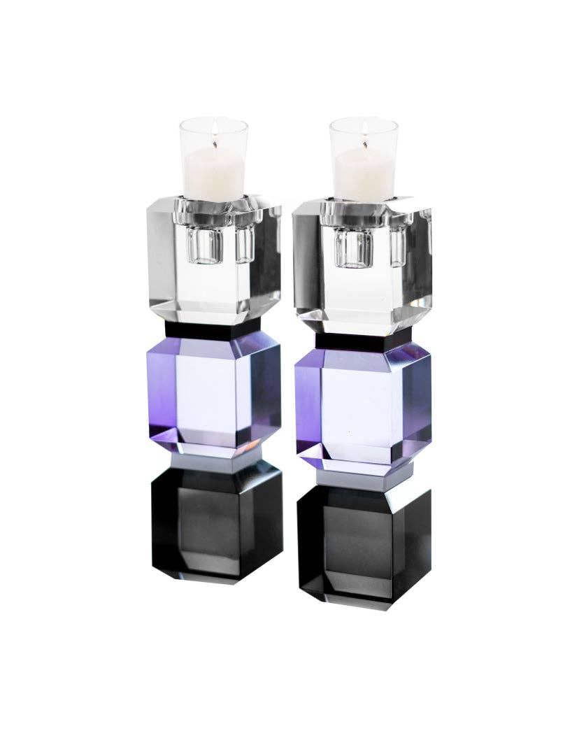 Lavender Color Block Crystal Candlesticks, Set of 2