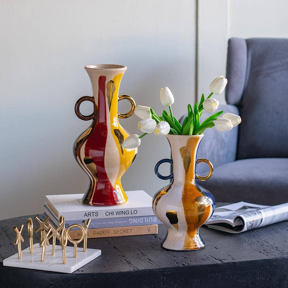 Abstract Multicolor Round Ceramic Vase