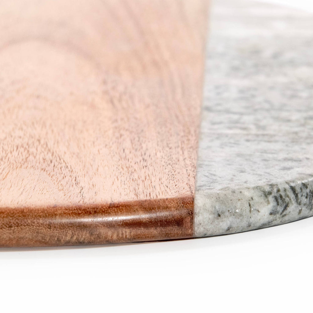 Gray Round Marble and Acacia Wood Charcuterie Board