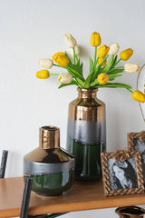 D5.5x12" Ceramic Accent Vase w/ Ombre Bronze/Silver/Green