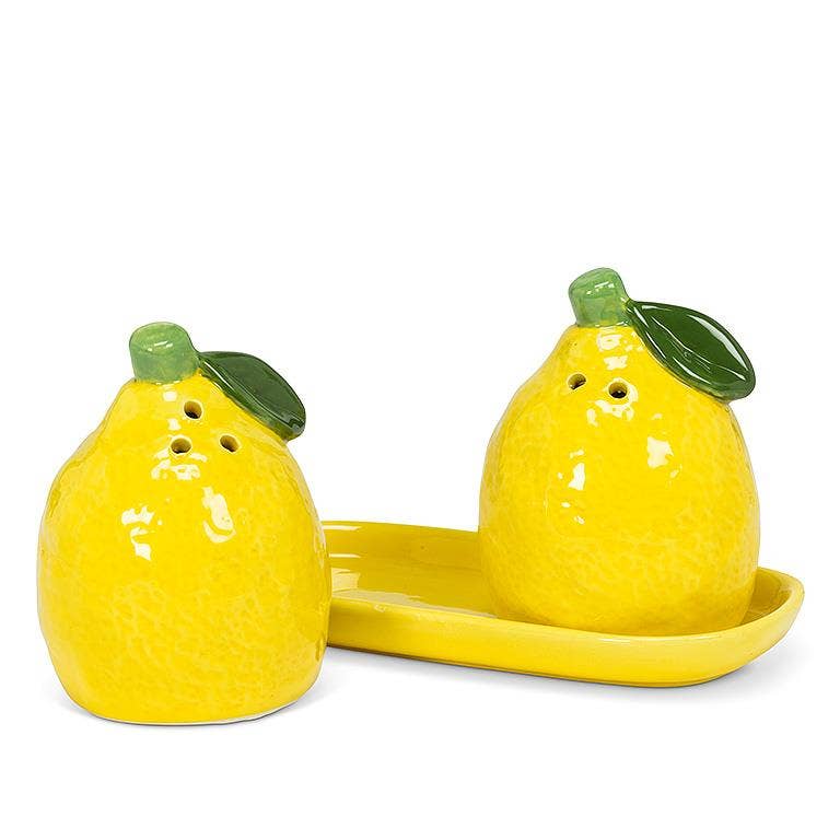 Lemon Ceramic Salt & Pepper Shakers with Tray
