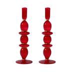 Polly Red Glass Candle Holder with Gold Trim, Set of 2