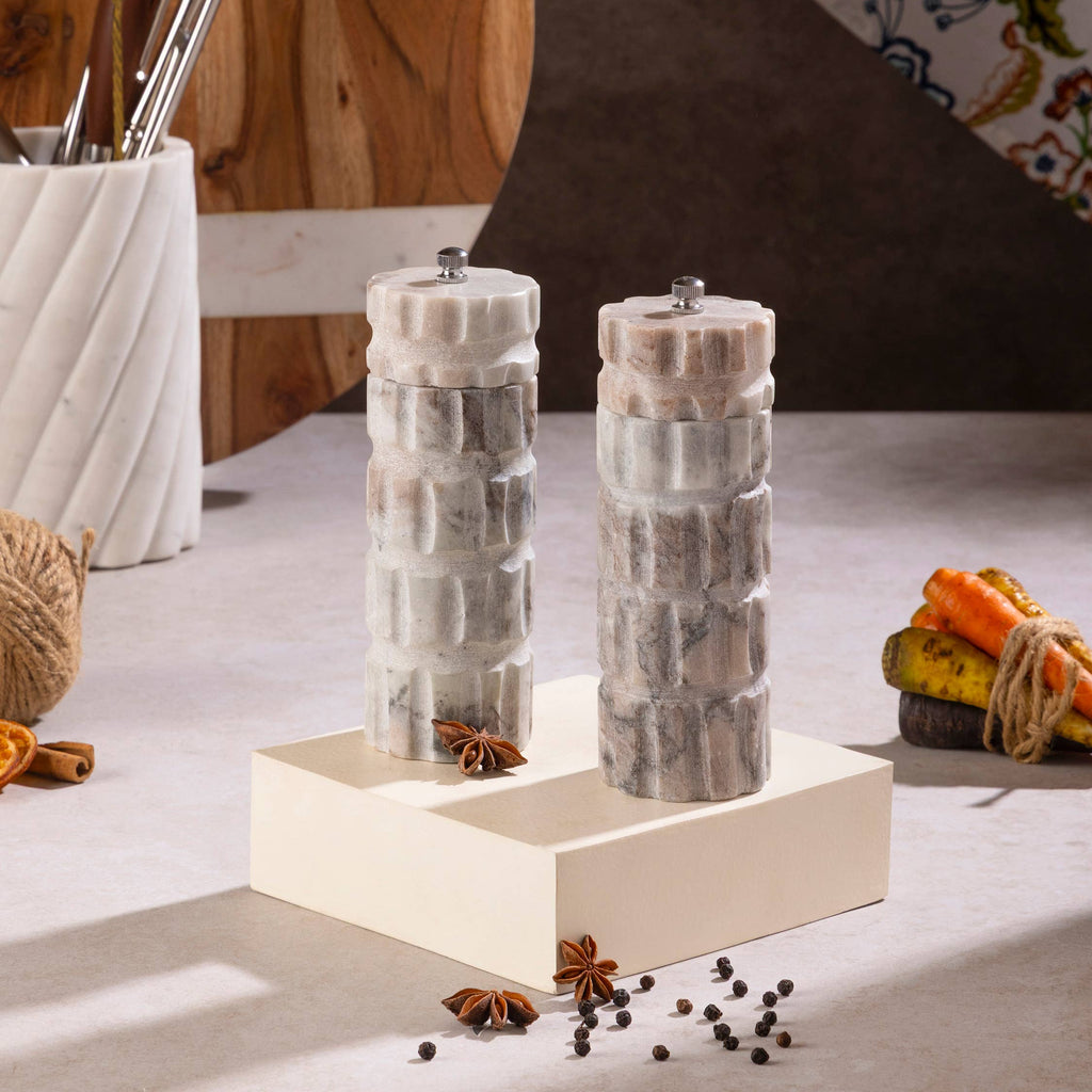 Beatrix Carved Marble Salt and Pepper Mills