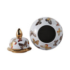 White and Gold Butterfly Lidded Jar, Medium