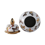 Decorative Jar- White/Gold Ceramic Tall Butterflies, 14.5in.