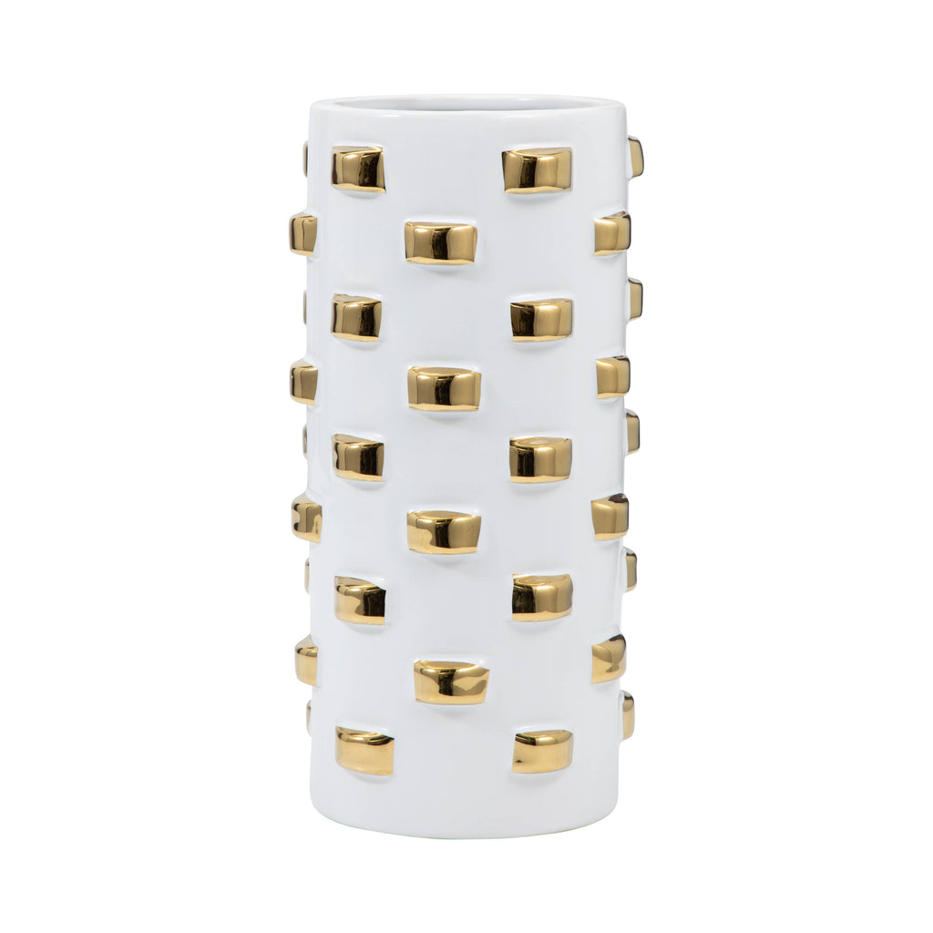 White and Gold Raised Dot Cylinder Vase
