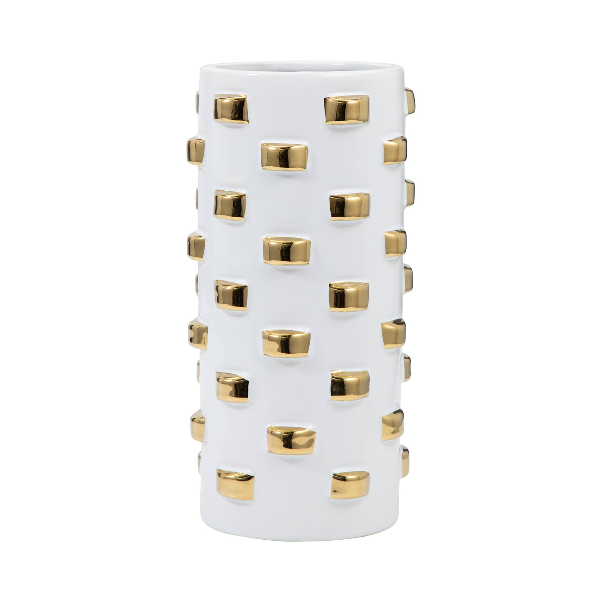 White and Gold Raised Dot Cylinder Vase
