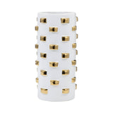 Decorative Vase - White/Gold Ceramic Raised Rectangular,15in