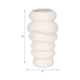 Decorative Vase - White Ceramic Wavy Stacked Ripple, 12 in.