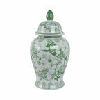 Green Bird and Flower Tall Lidded Jar