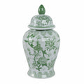 Green Bird and Flower Tall Lidded Jar