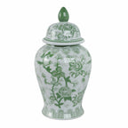 Green Bird and Flower Tall Lidded Jar