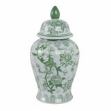 Green Bird and Flower Tall Lidded Jar