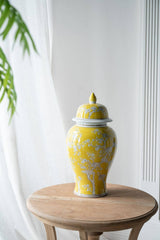 D10x19.5" Yellow and White Plum Blossom Ginger Jar
