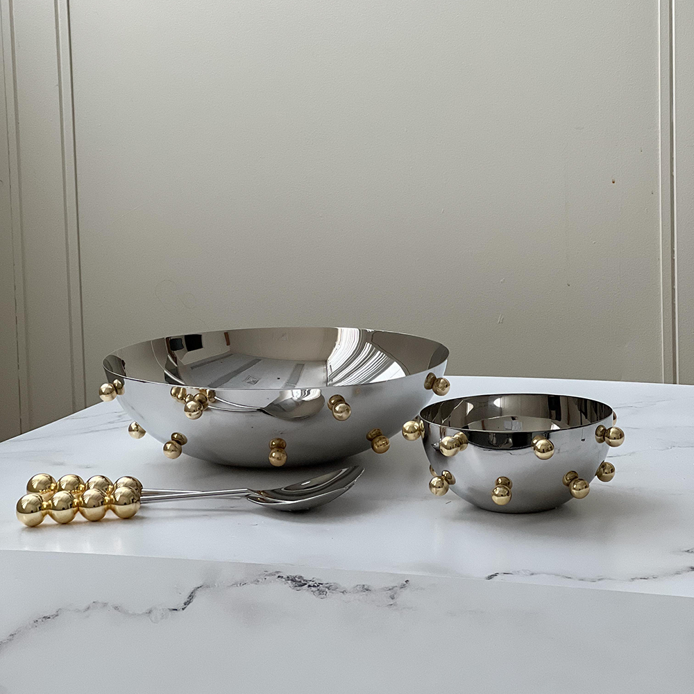 Stainless Steel Bowl with Gold Balls, Large