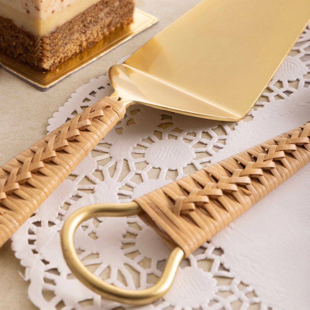 Helsinki Rattan and Gold Cake Servers, Set