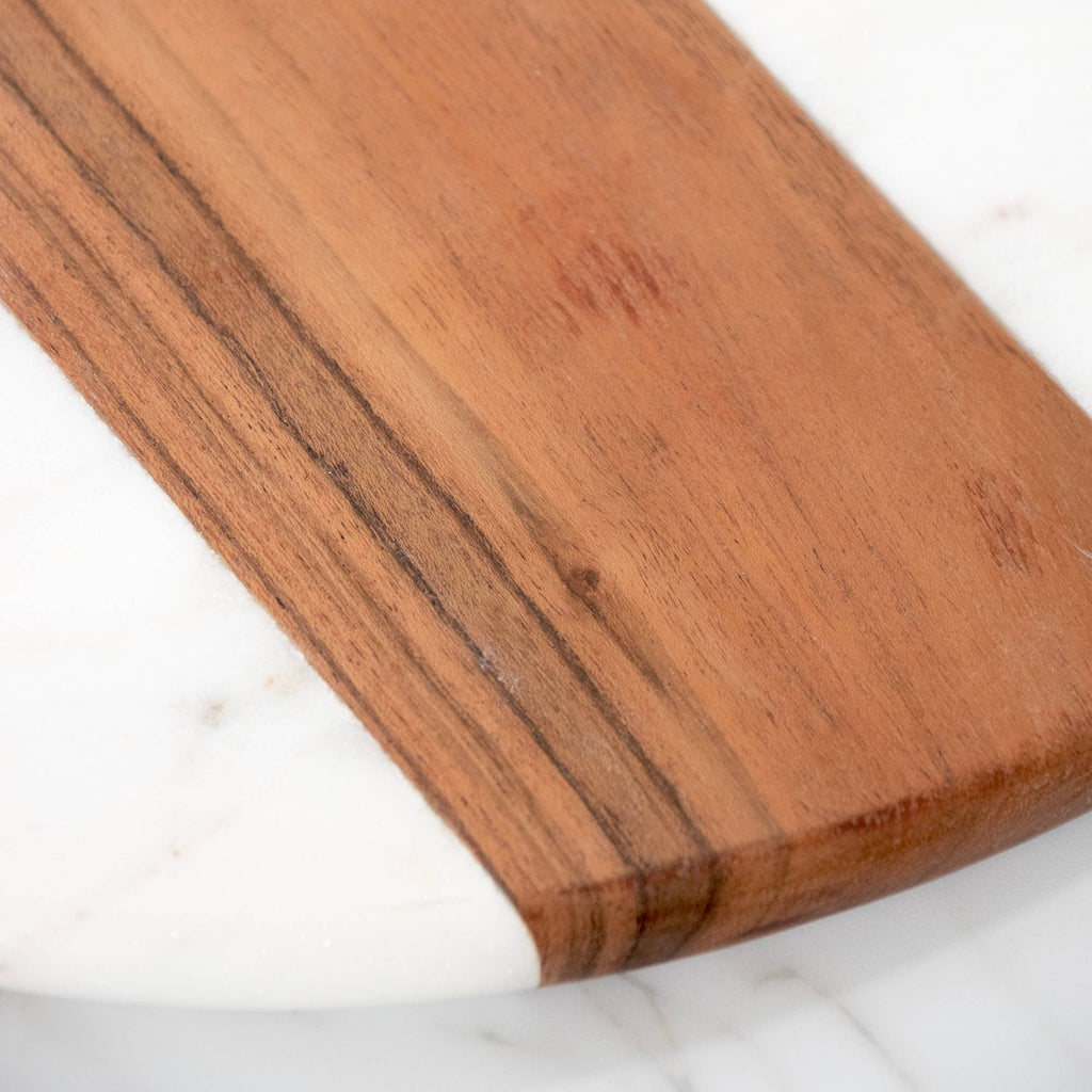 Round White Marble and Acacia Wood Charcuterie Board
