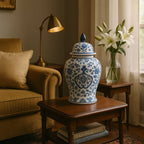 White and Blue Chinoiserie Lidded Jar, Medium