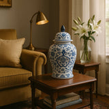 Decorative Jar - White/Blue Ceramic Chinoiserie Charm, 18 in