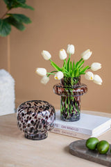 D6x8" Clear Glass Accent Vase with Artistic Amber Spots